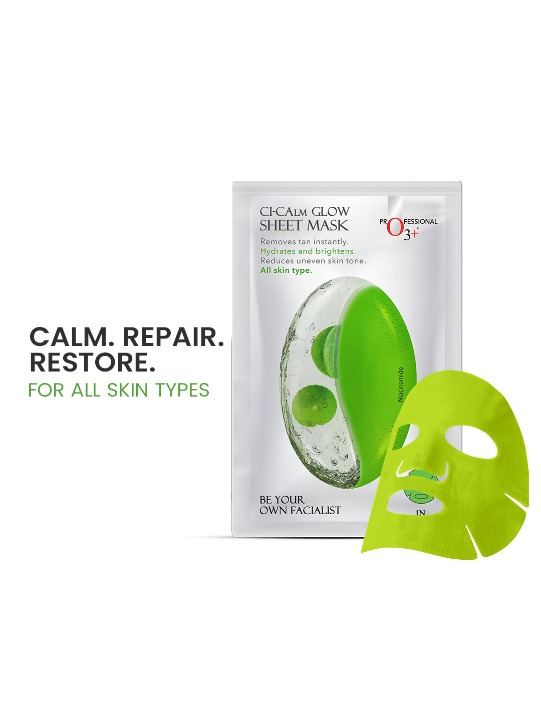 O3+ Ci-Calm Glow Sensitive Skin Sheet Mask with Ceramide for Barrier Repair & Anti Redness