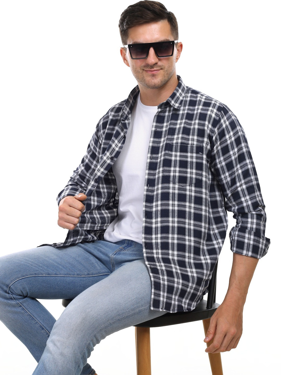 Marc Laurent Men Tartan Checks Checked Casual Shirt