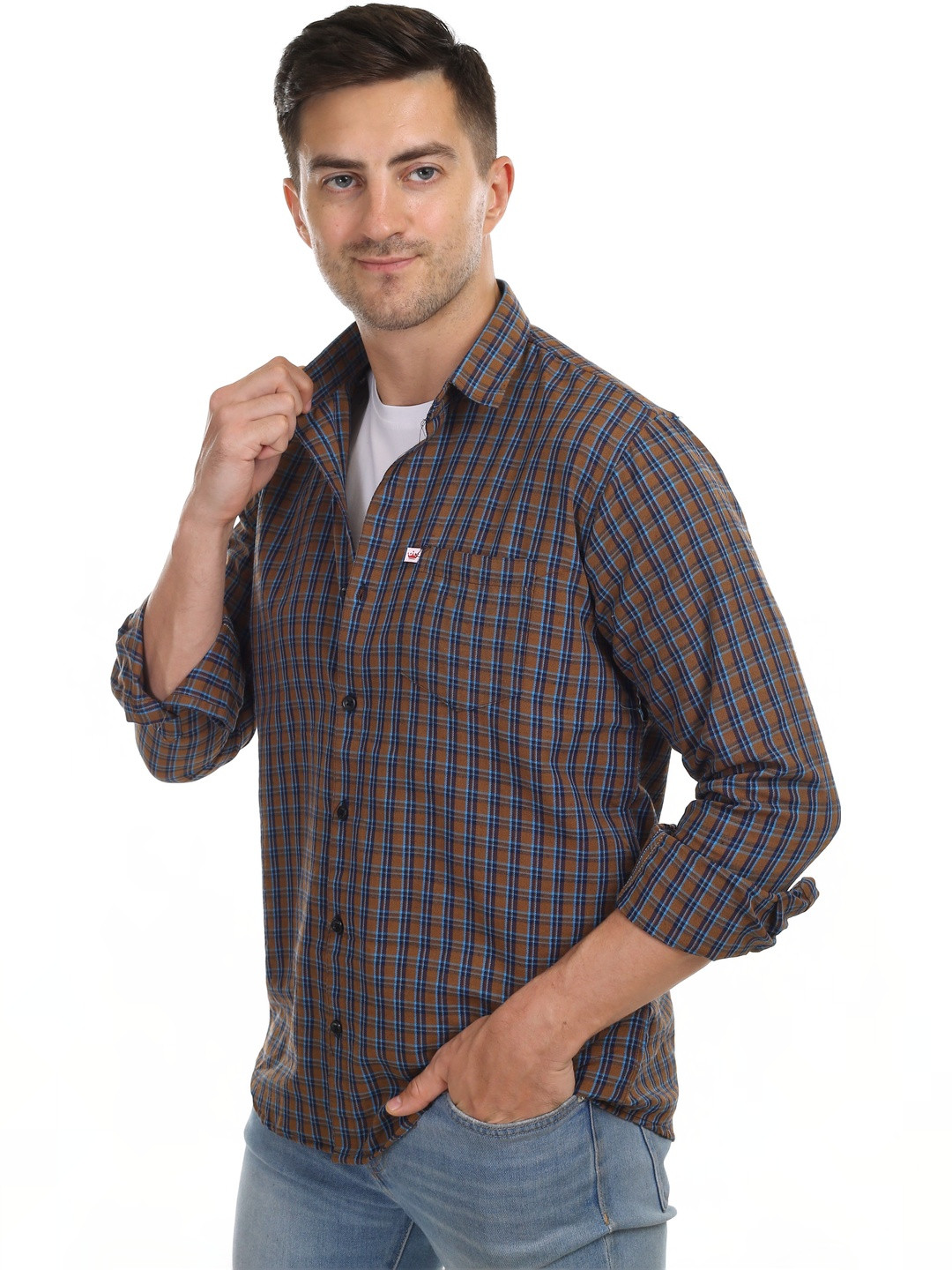 Marc Laurent Men Tartan Checks Checked Casual Shirt