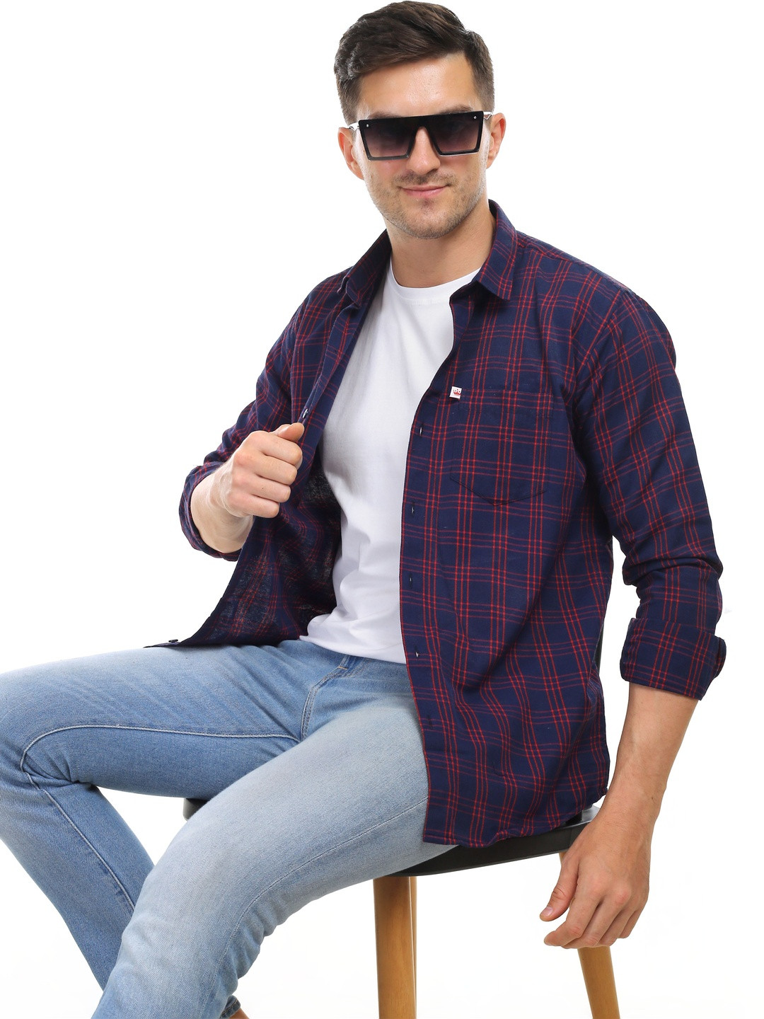 Marc Laurent Men Tartan Checks Checked Casual Shirt