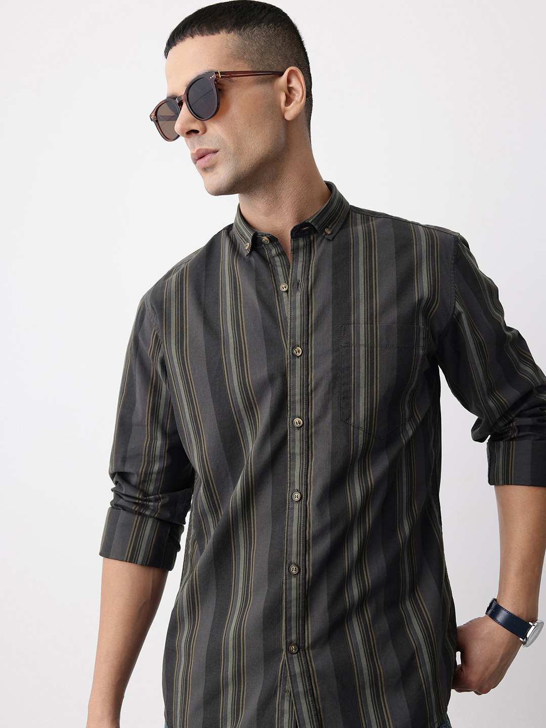 Mast & Harbour Multi Striped Pure Cotton Casual Shirt