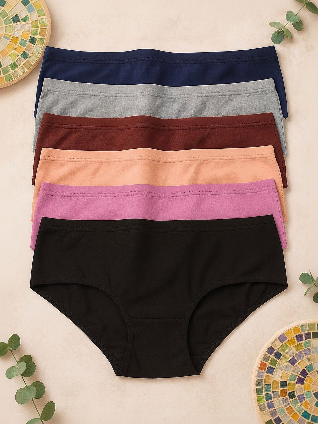 FiveFlag Women Pack Of 6 Combed Cotton Mid-Rise Hipster Briefs