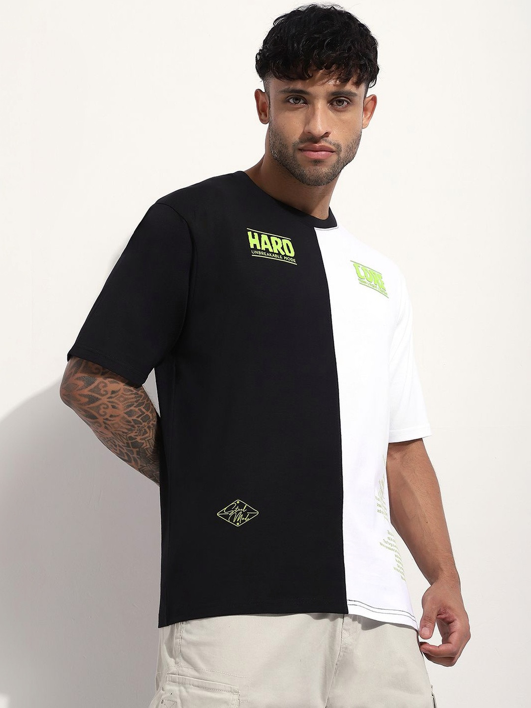 Difference of Opinion Men Embellished Round Neck Oversized T-shirt