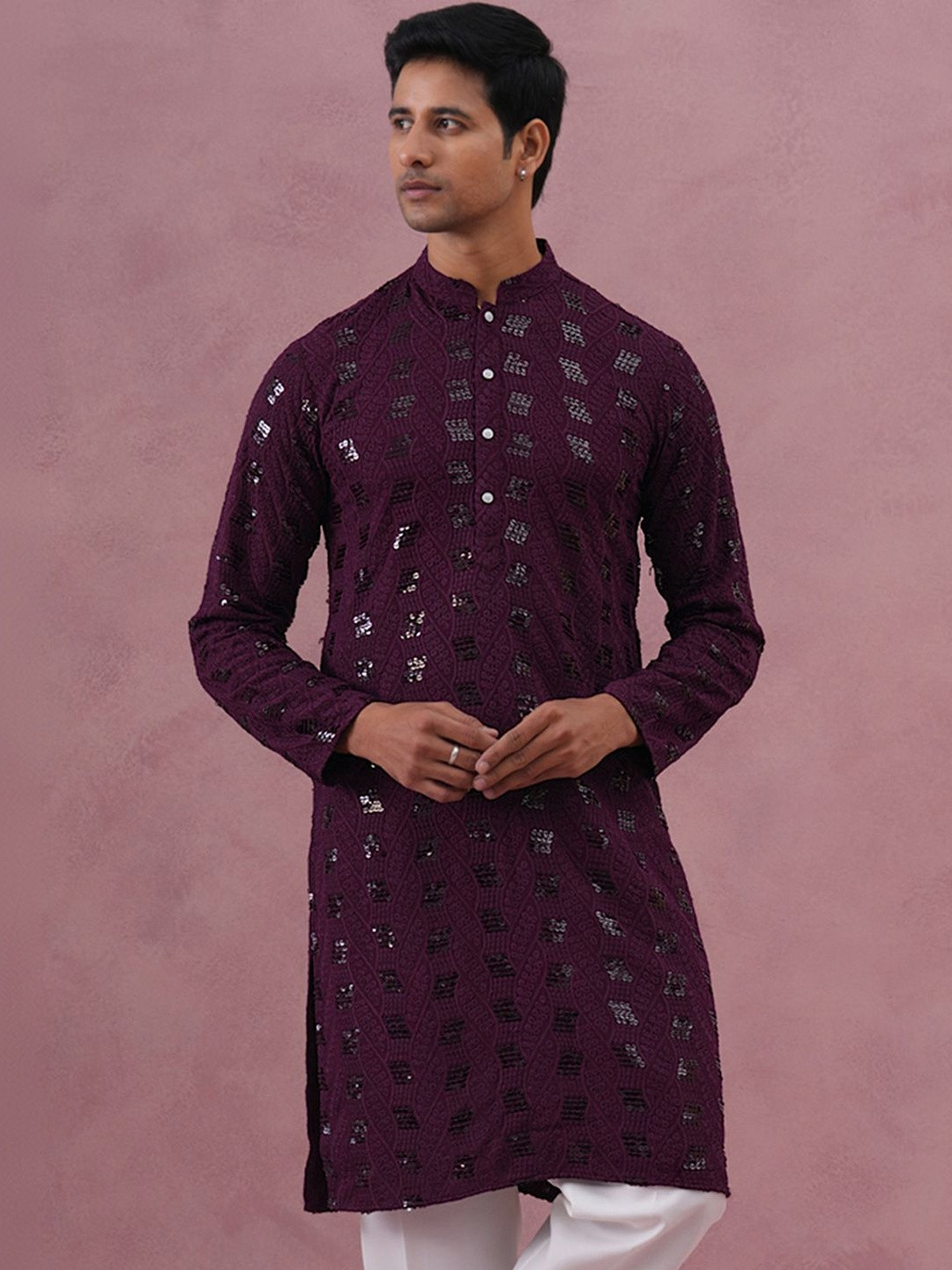 Jompers Men Embellished Sequinned Floral Kurta
