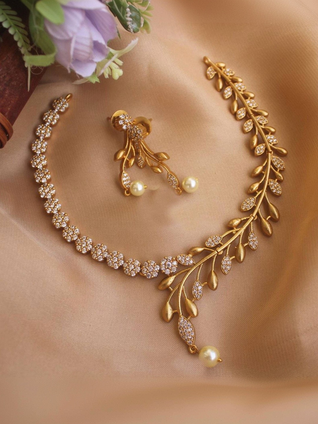 TEEMEX Gold-Plated Stone-Studded Jewellery Set