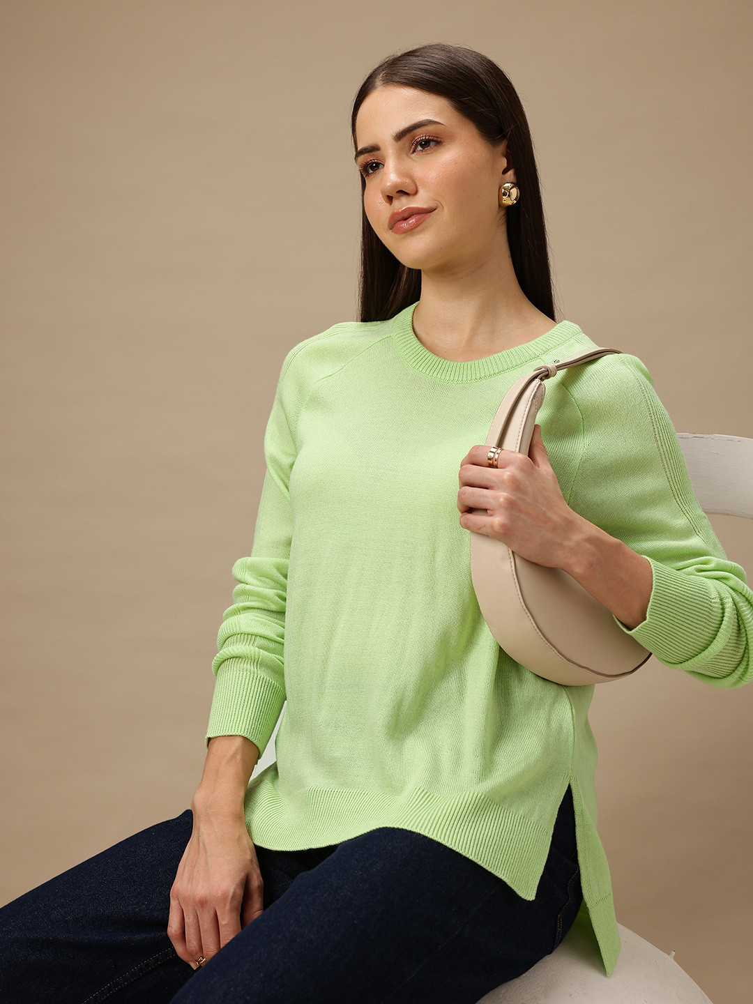 Chemistry Raglan Sleeves Pullover with Side Slits