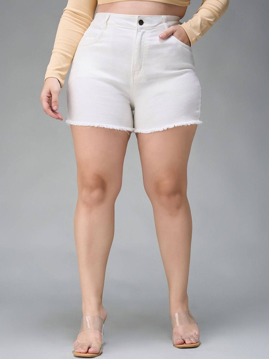 Miss Chase A+ Plus Size Regular High Rise Clean Look Regular Stretchable Denim Shorts