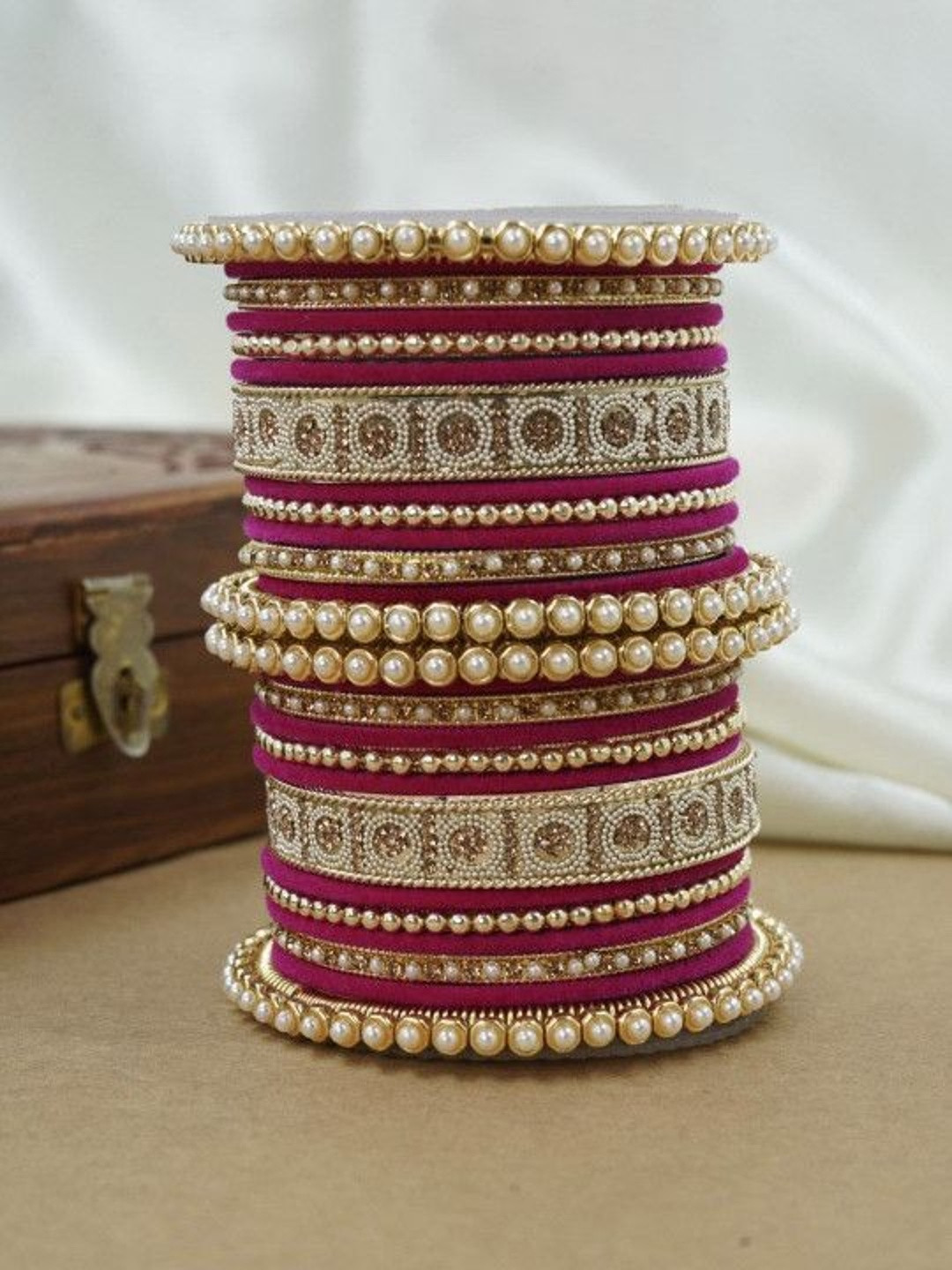 Wedding Chuda by Hitesh Bangles Set of 2 Kundan Stone Studded & Beaded Chuda Bangles