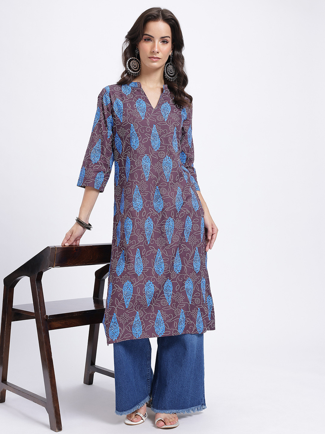 Anouk Rustic Bandhani Printed Round Neck Straight Kurta