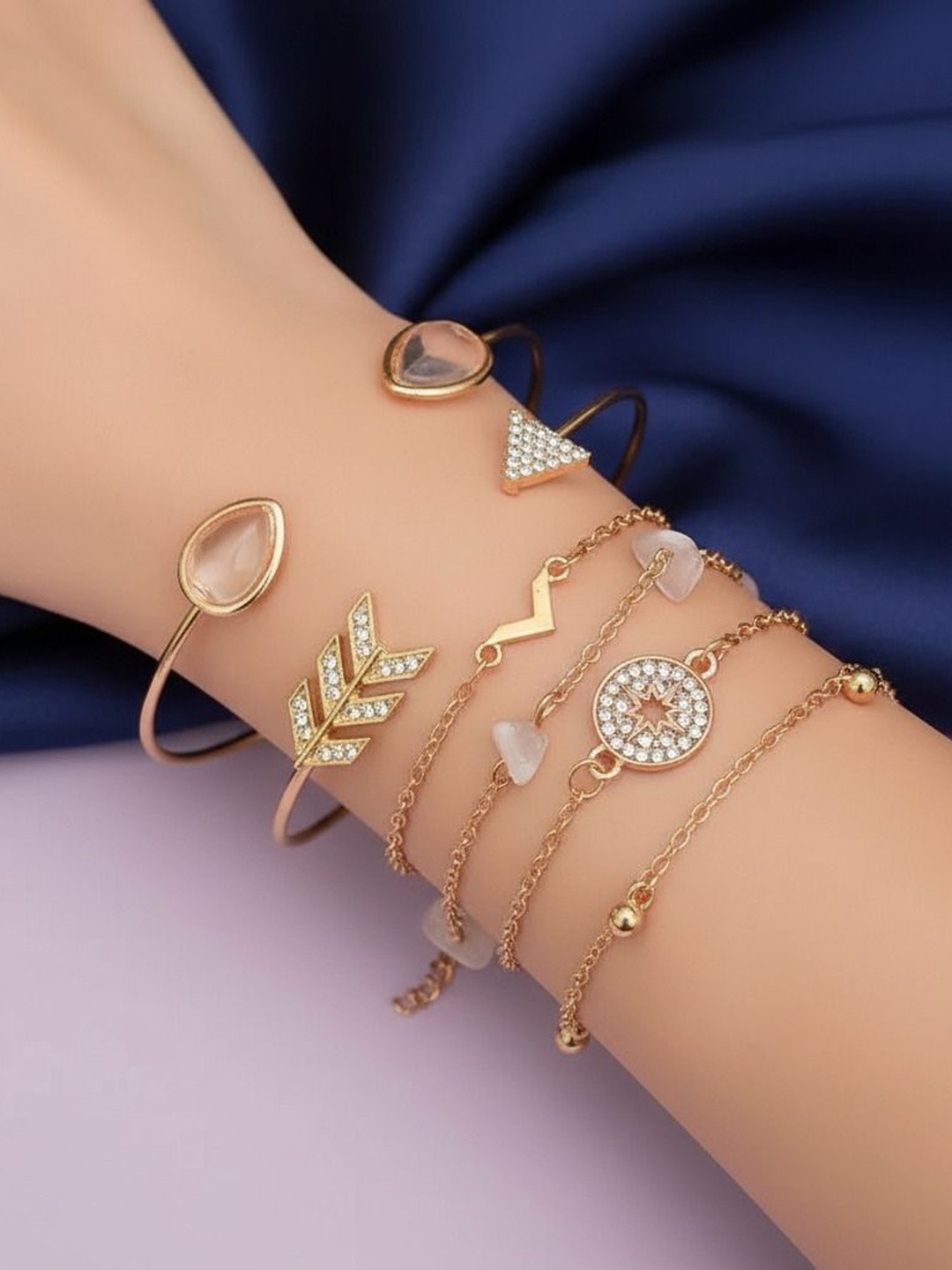 Zaphariq Women 6 Cubic Zirconia Gold-Plated Cuff Bracelet