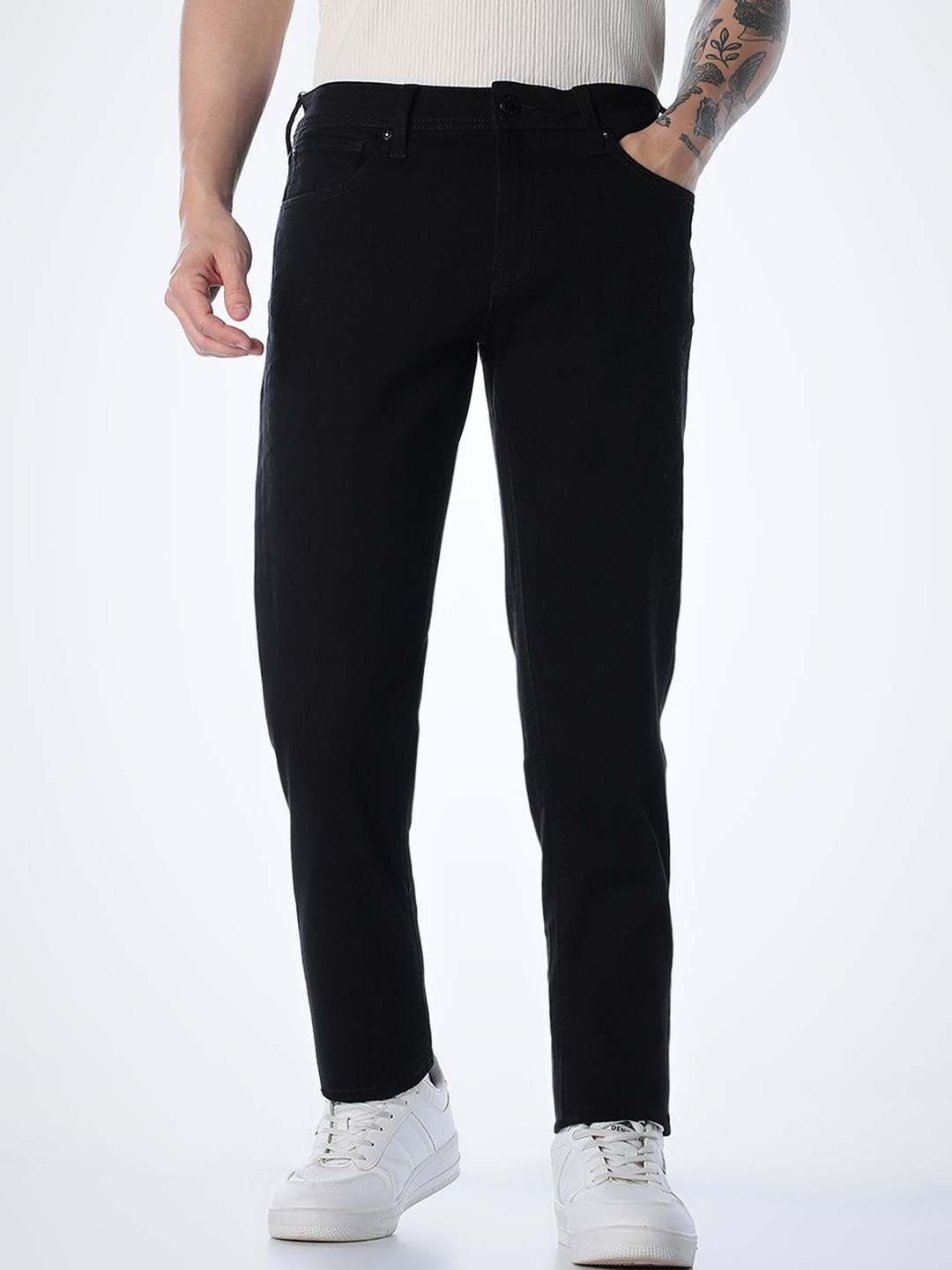 Jack & Jones Men Tim Tapered Fit Low-Rise Stretchable Jeans