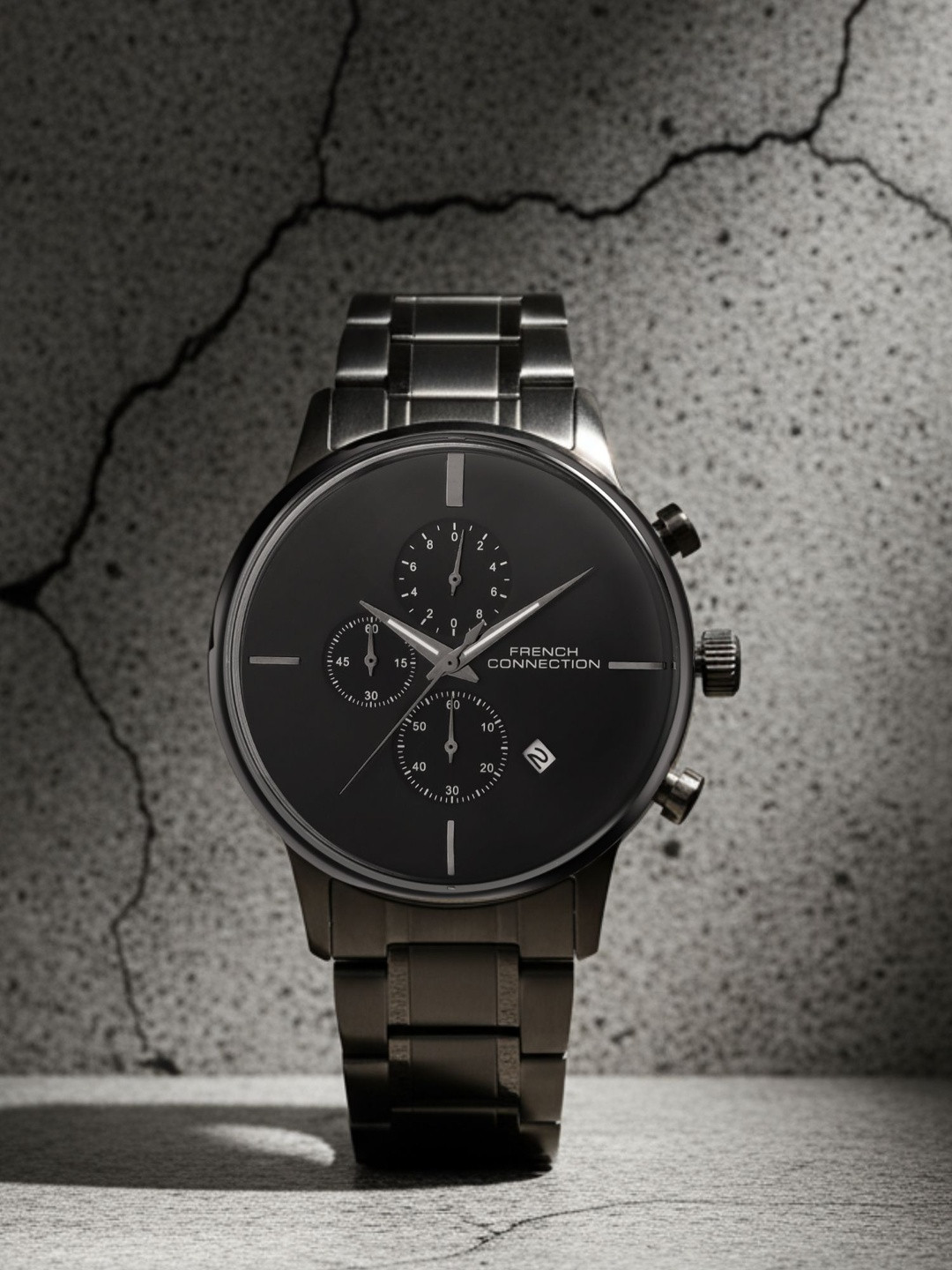 French Connection Men Dial & Stainless Steel Bracelet Style Straps Analogue Chronograph Watch FCO5GNM