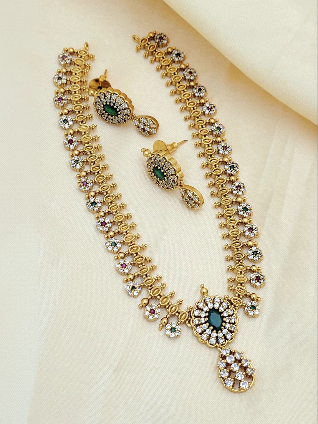 TEEMEX Gold-Plated Stone Studded Jewellery Set