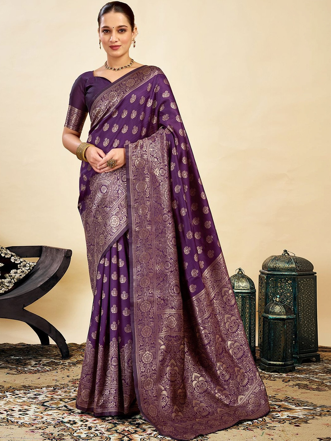 SANISA Ethnic Motifs Zari Silk Blend Saree