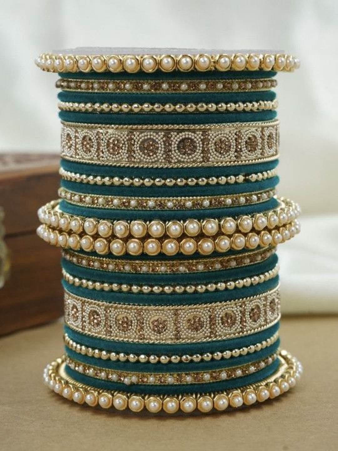 Wedding Chuda by Hitesh Bangles Set of 2 Kundan Stone Studded & Beaded Chuda Bangles