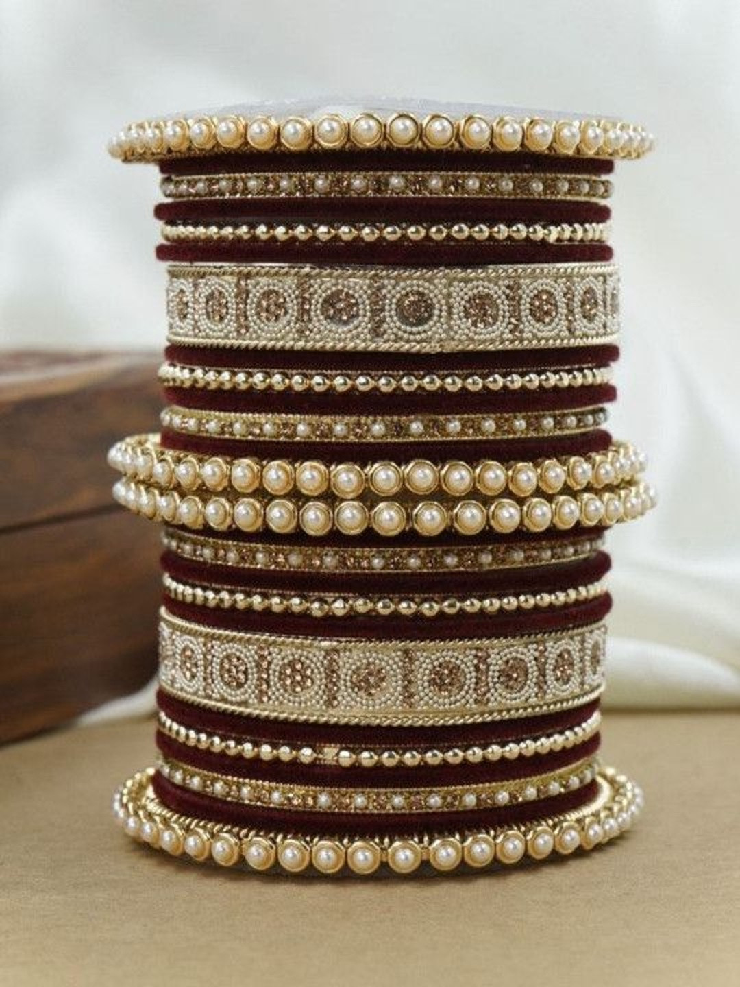 Wedding Chuda by Hitesh Bangles Set Of 26 Velvet Beaded Bangles