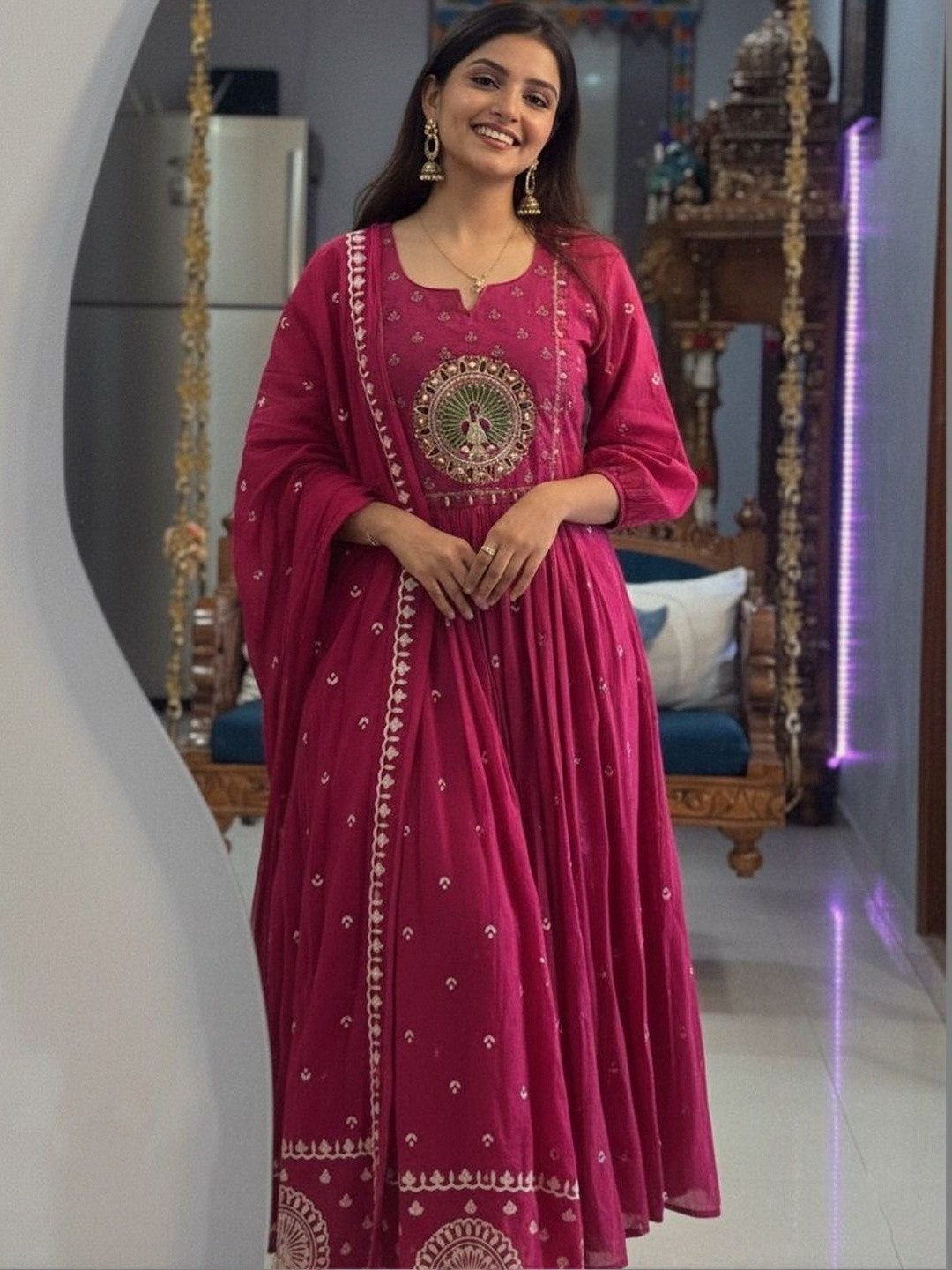 ADHIRITI Women Ethnic Motifs Embroidered Panelled Thread Work Kurta with Trousers & With Dupatta