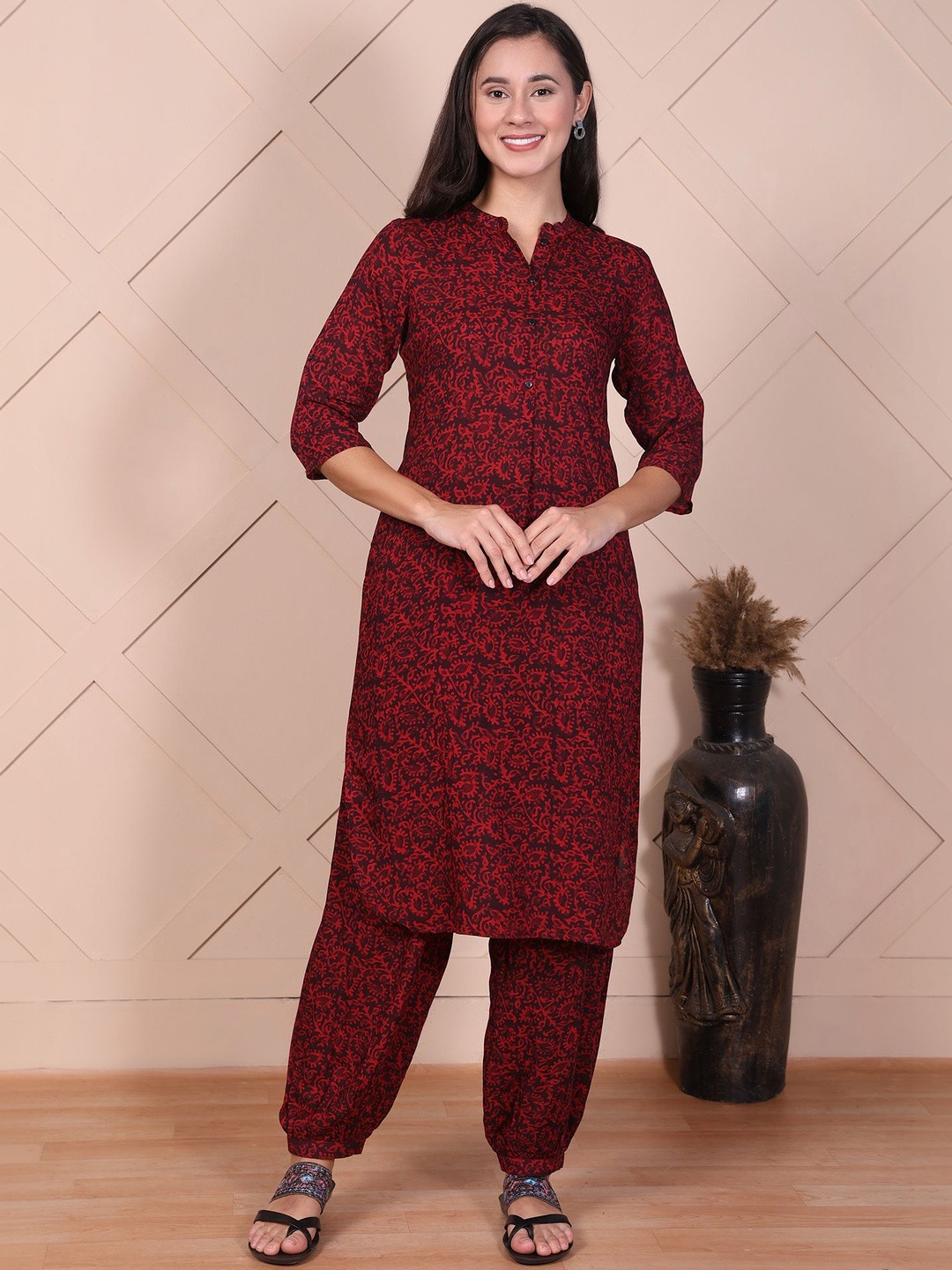 AURELIA Women Ethnic Motifs Printed Regular Pure Cotton Kurta with Harem Pants
