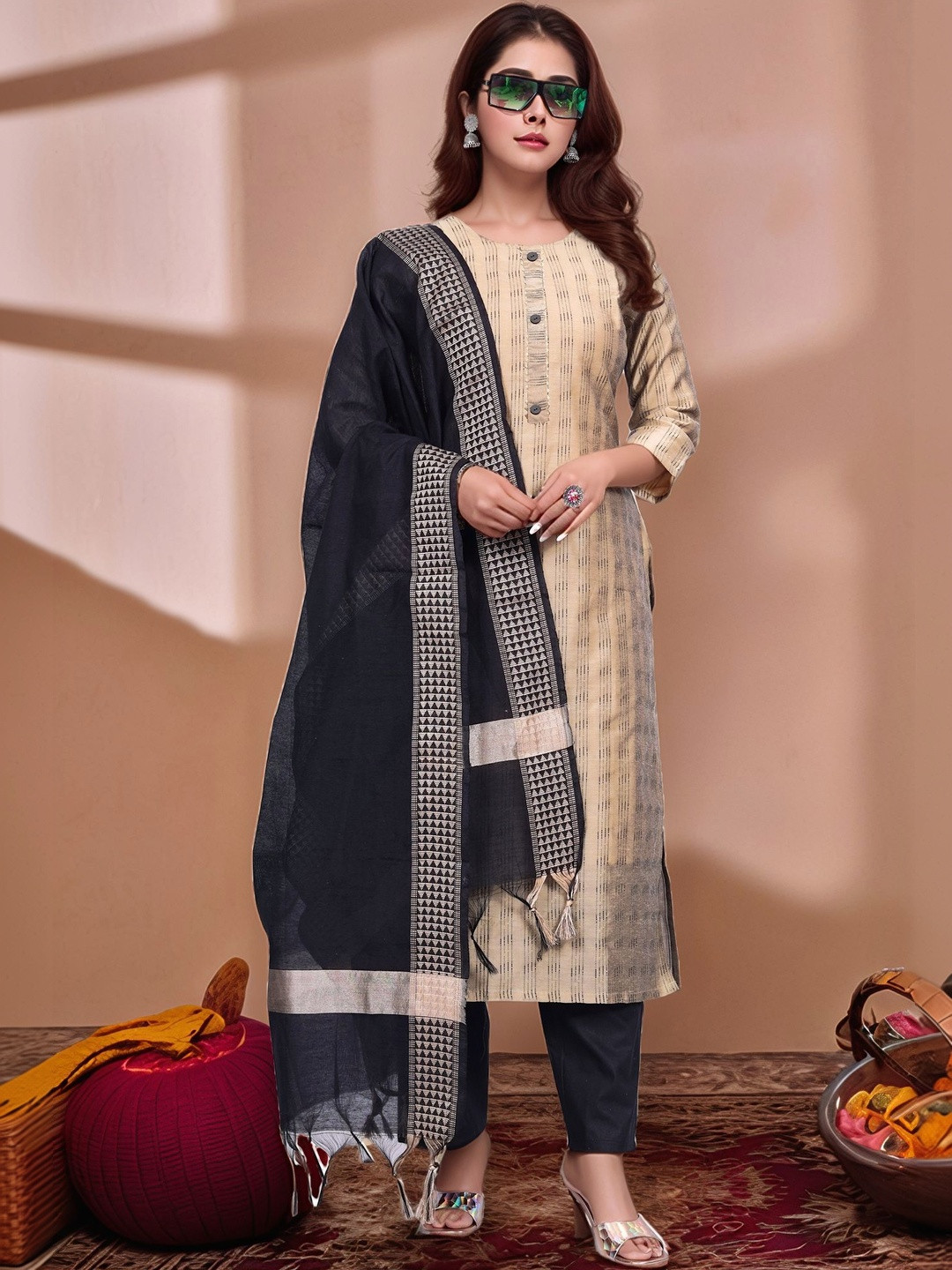 Anouk Rustic Women Printed Regular Kurta with Trousers & With Dupatta