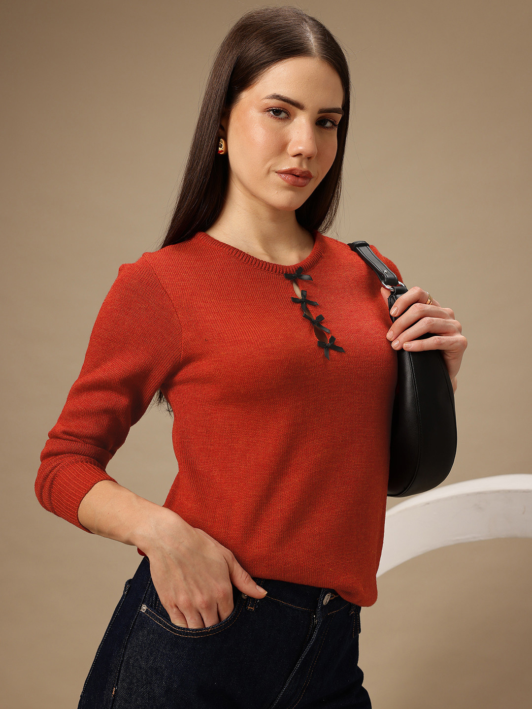 Chemistry Round Neck Bow Detail Pullover