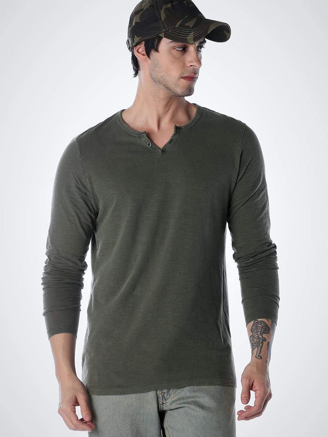 Jack & Jones Men Henley Neck Slim Fit T-shirt