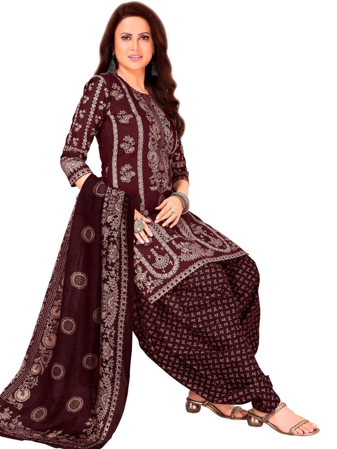 shree jeenmata collection Women Ethnic Motifs Printed Regular Pure Cotton Kurta with Patiala & With Dupatta