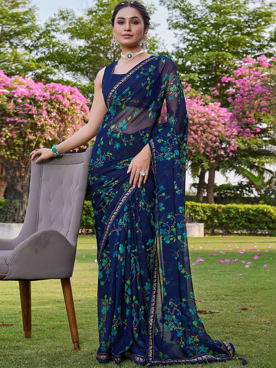 SANISA Floral Poly Chiffon Designer Saree