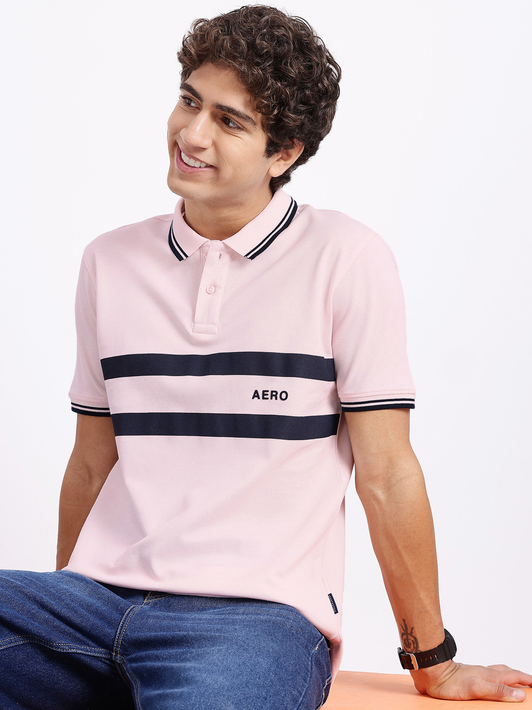 Aeropostale Striped Polo Collar Pure Cotton T-shirt