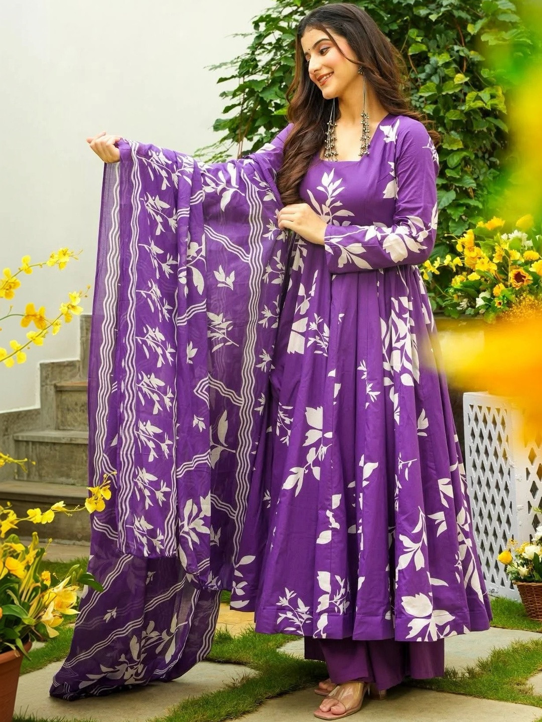 KALINI Women Floral Printed Panelled Kurta with Trousers & With Dupatta