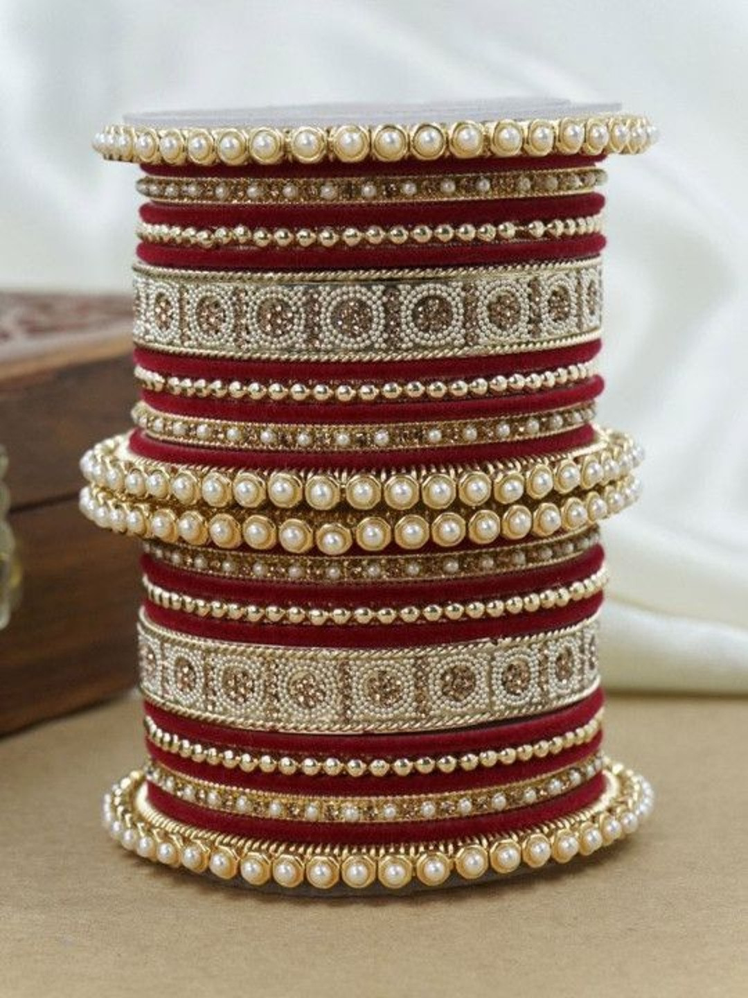 Wedding Chuda by Hitesh Bangles Set of 2 Kundan Stone Studded & Beaded Chuda Bangles