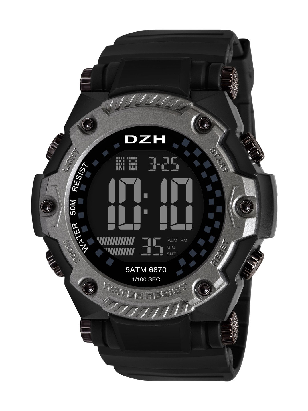 DZH Men Dial & Straps Digital Multi Function Watch DZH-6870 Silver2
