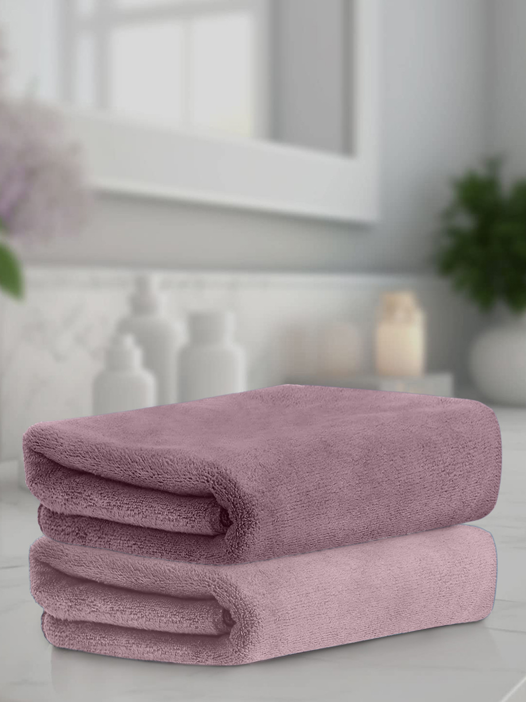 HOUSSE 2 Pieces Purple & Taupe Microfibre 450 GSM Hand Towels