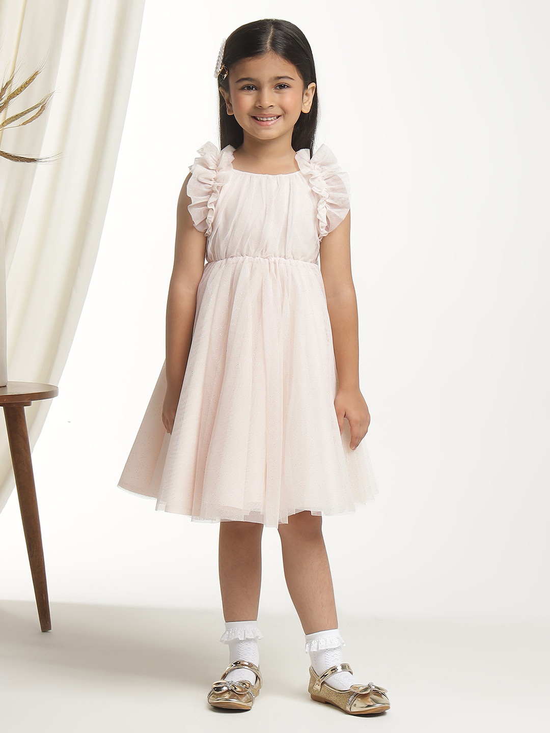 Miyo Girls Round Neck Flutter Sleeves & Flare Dress
