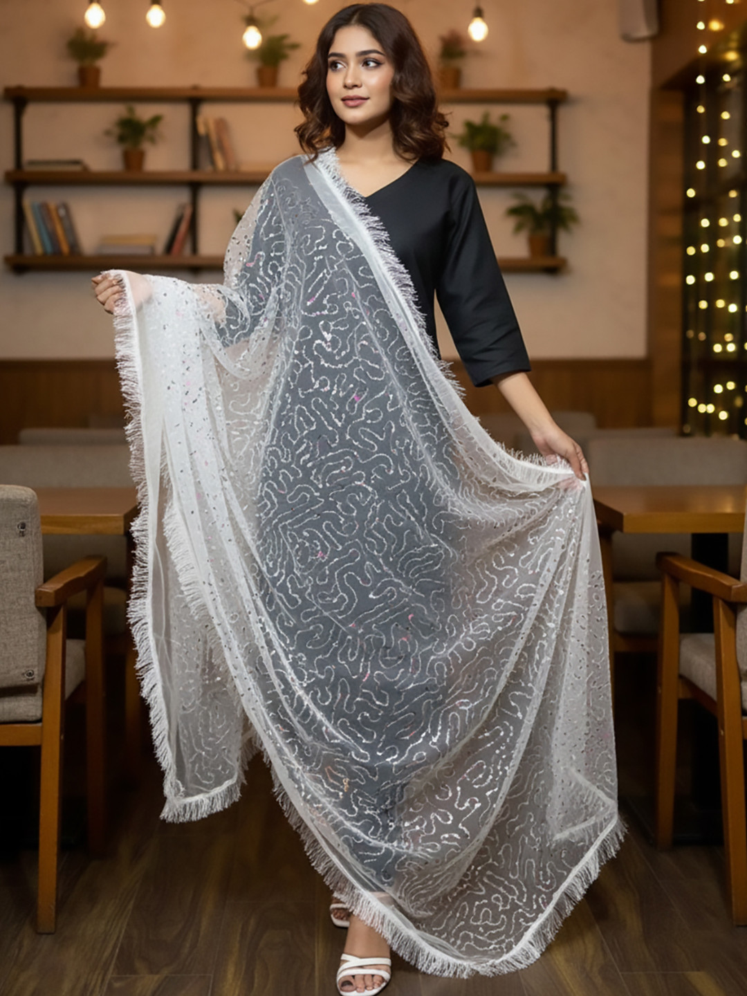 Varanga Geometric Embroidered Dupatta With Sequinned