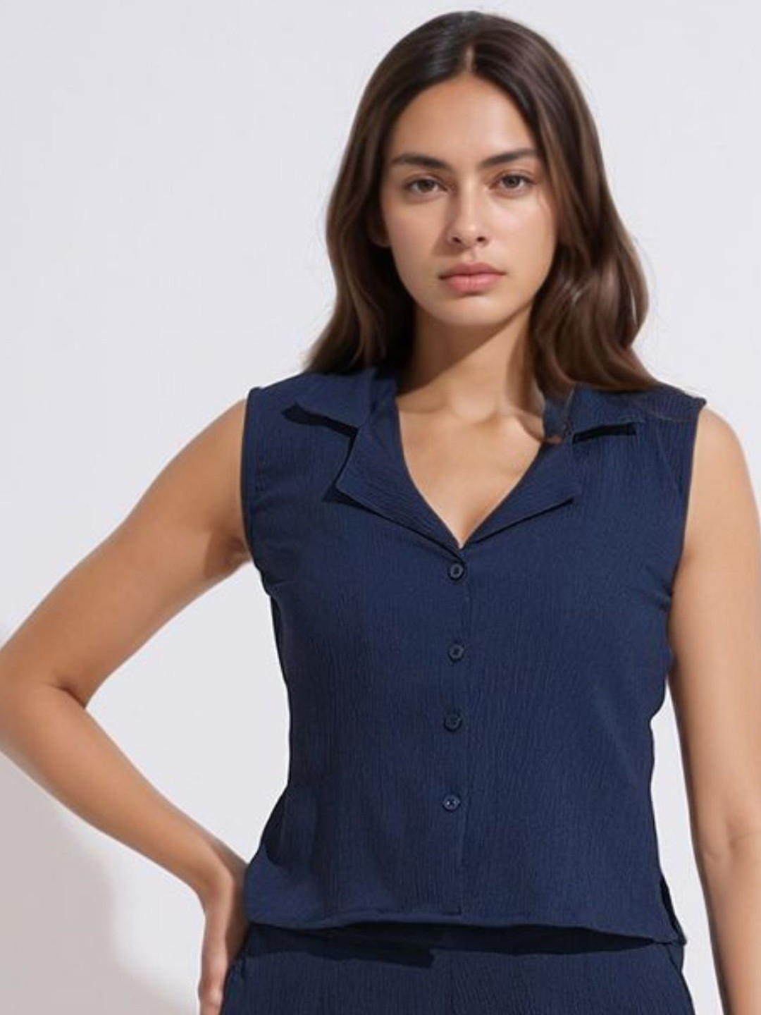 all about you Women Lapel Collar Sleeveless Shirt Style Top