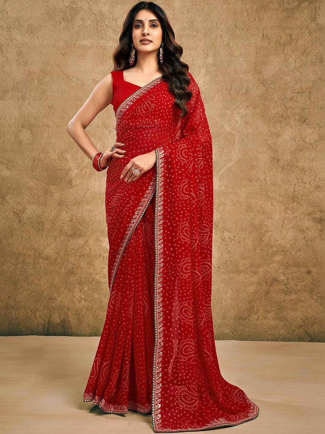 SANISA Bandhani Poly Georgette Designer Saree