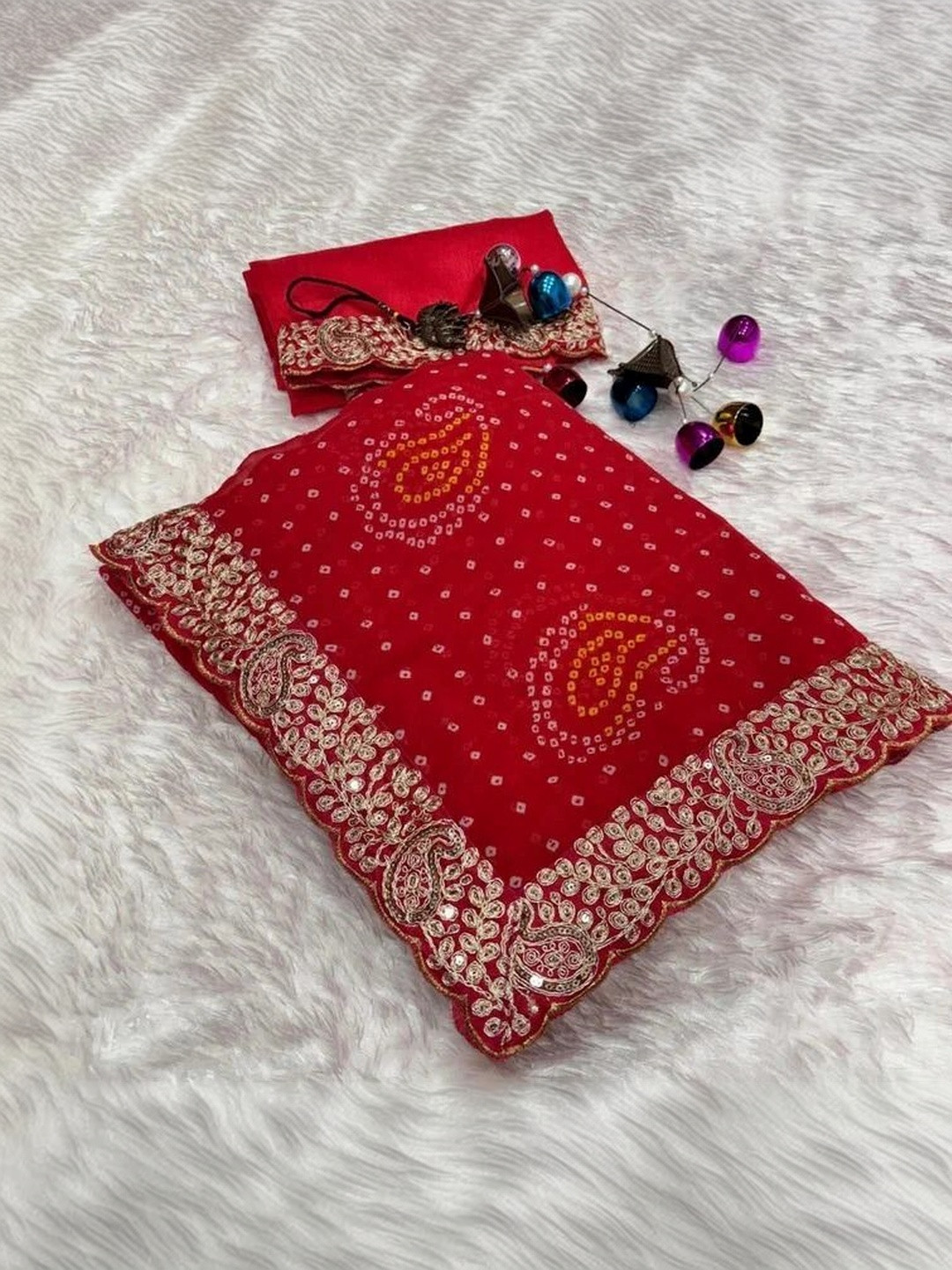 Zili Bandhani Embroidered Art Silk Heavy Work Bandhani Saree