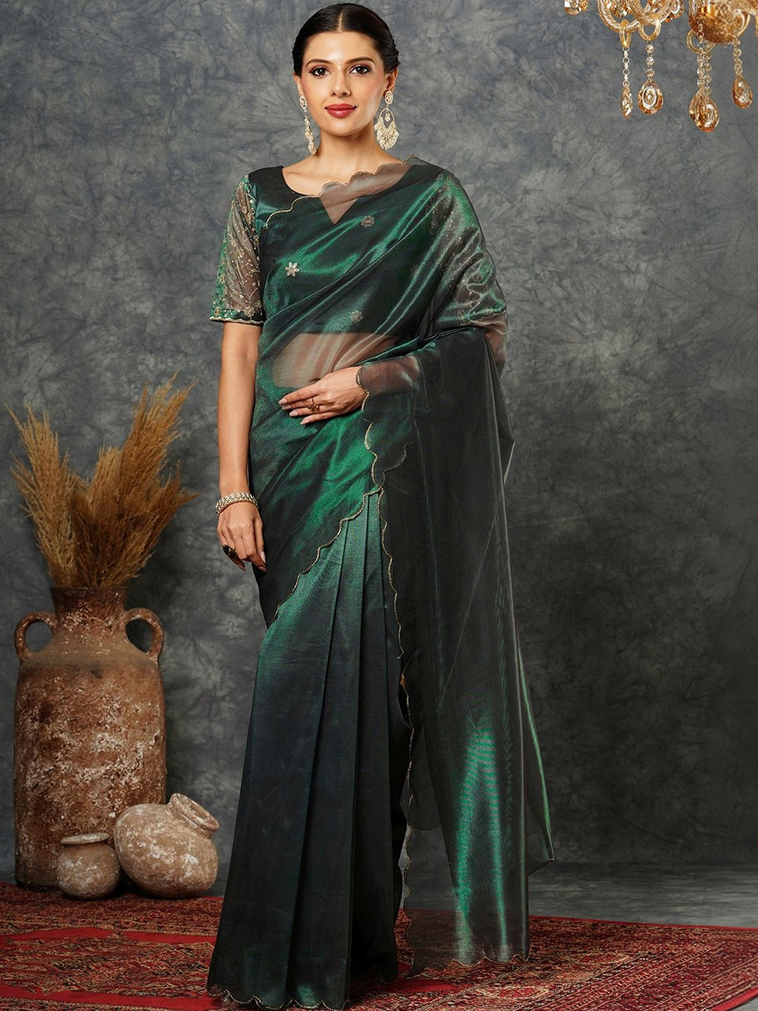 SANISA Embroidered Net Designer Saree