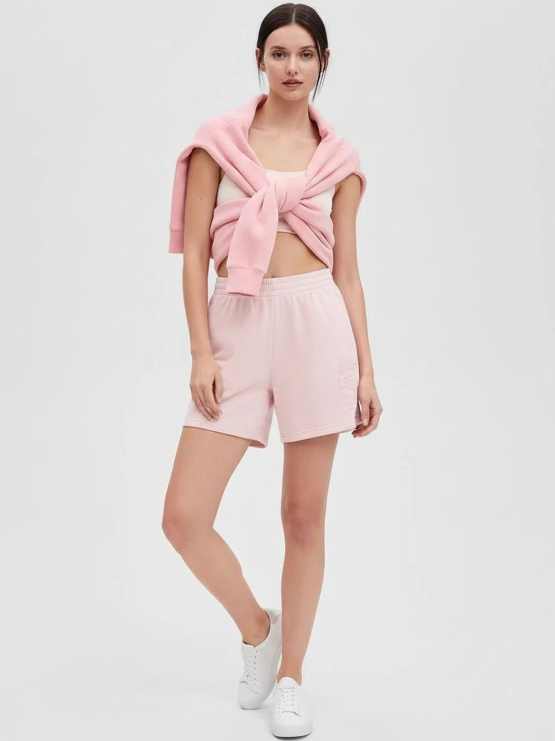 GAP Women Logo Printed Relaxed-Fit Mid-Rise Cotton Lounge Shorts