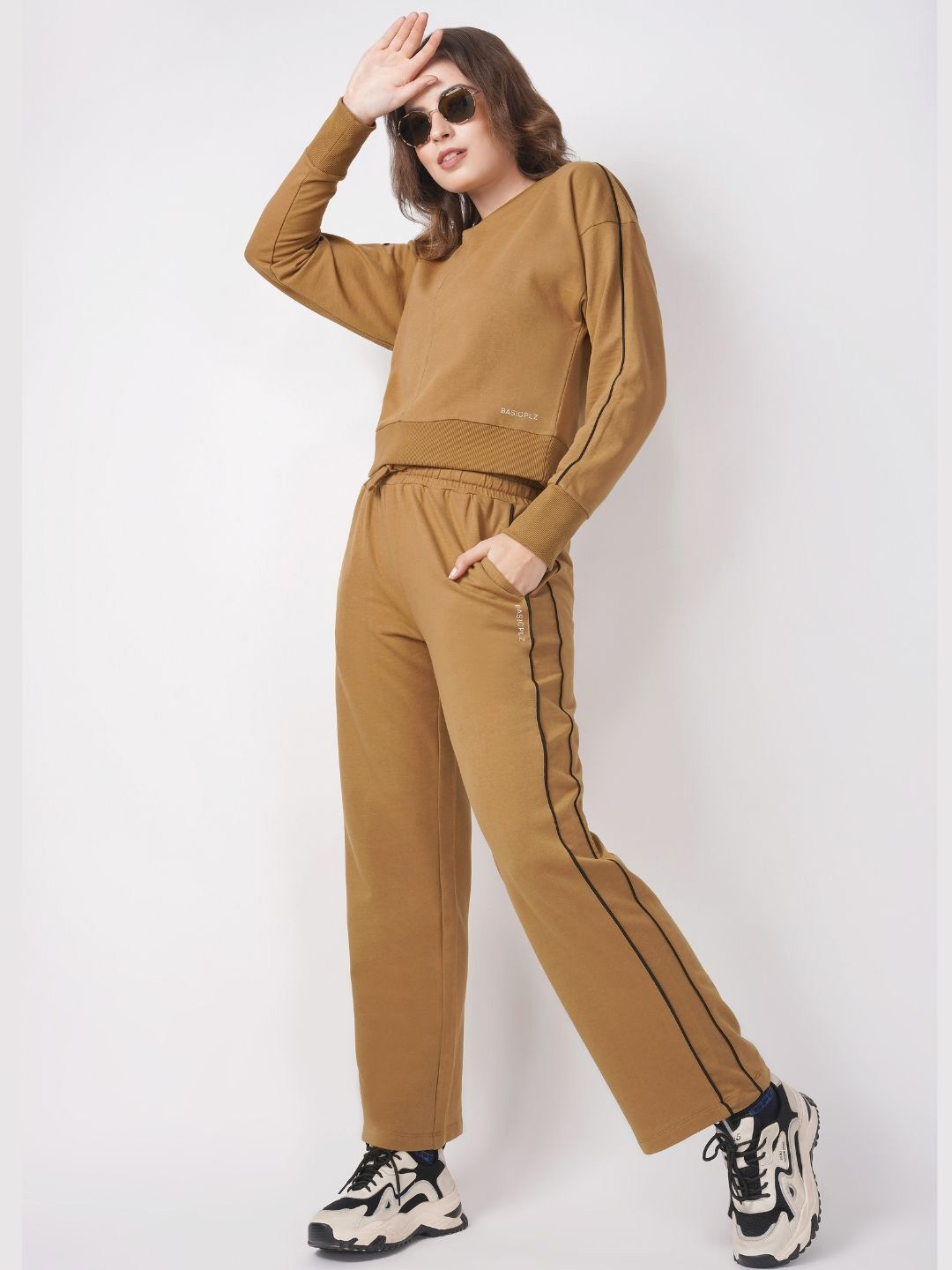 BASICPLZ Women Straight Fit Mid Rise Track Pants