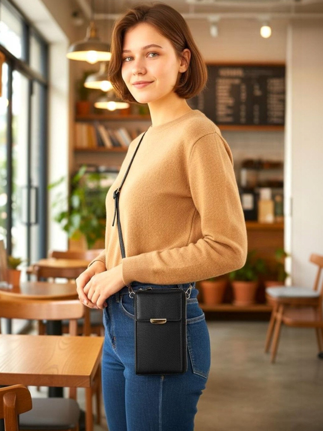 CRUSSET Textured Buckle Detail Structured Sling Bag