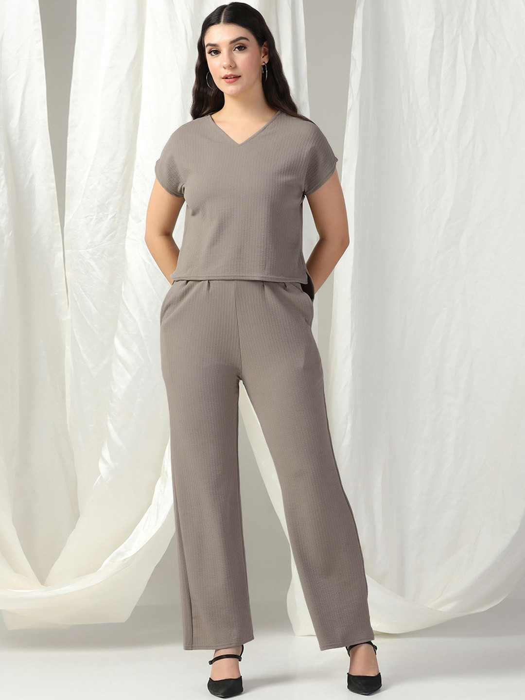 Selvia V-Neck Top With Trousers Co-Ords
