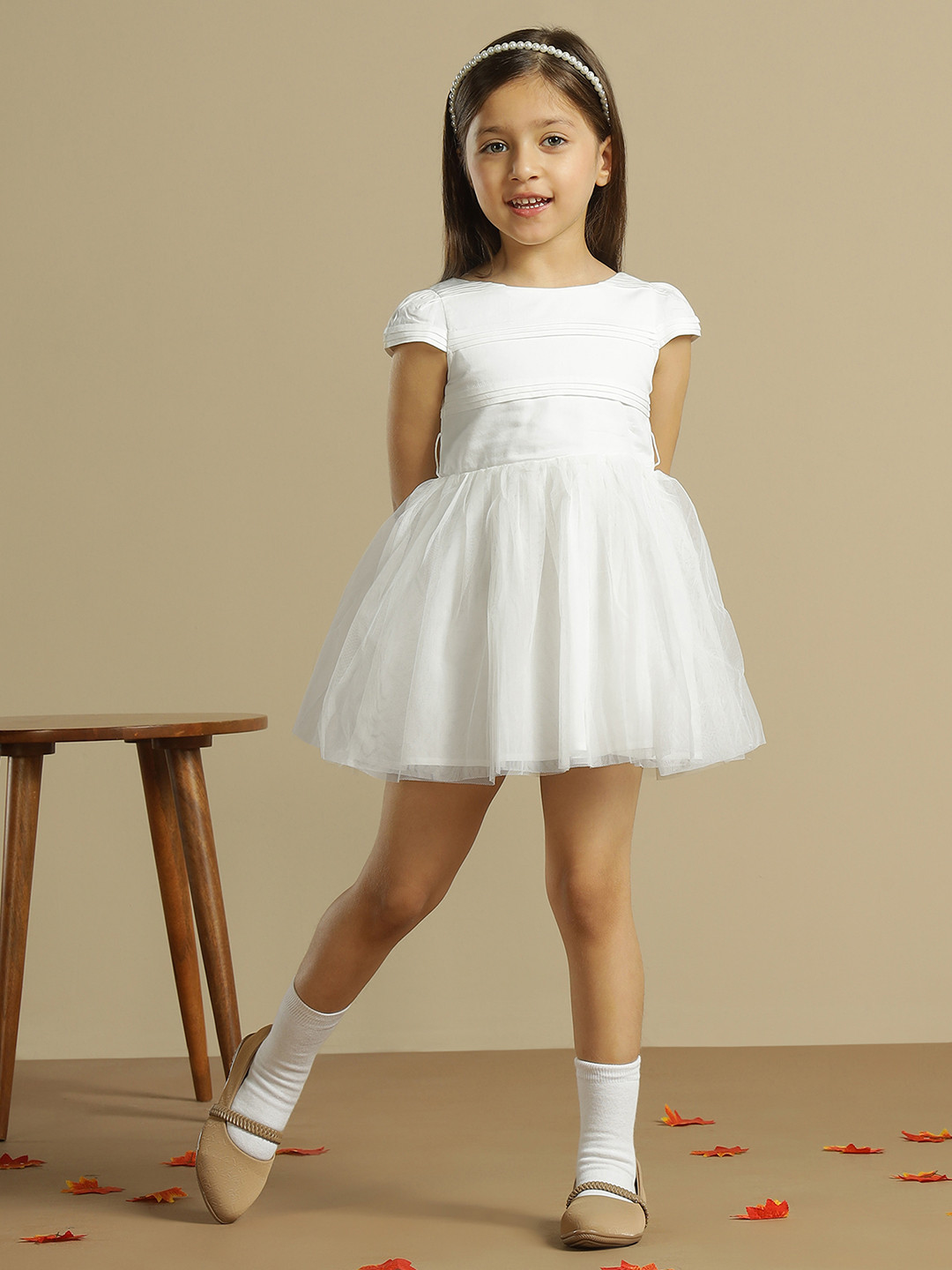 Miyo Girls Cap Sleeves Gathered Or Pleated Fit & Flare Dress