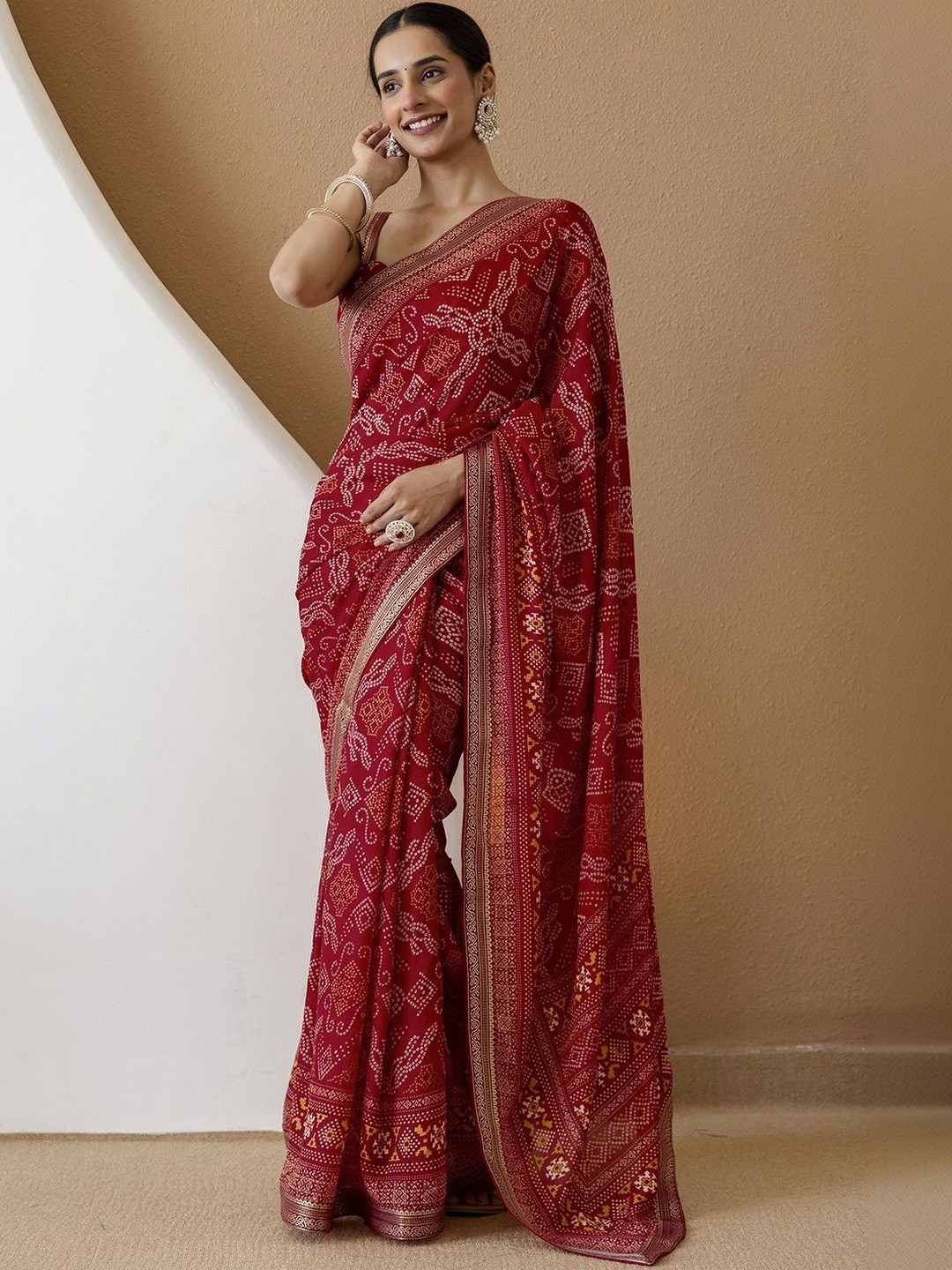 SANISA Bandhani Poly Georgette Saree