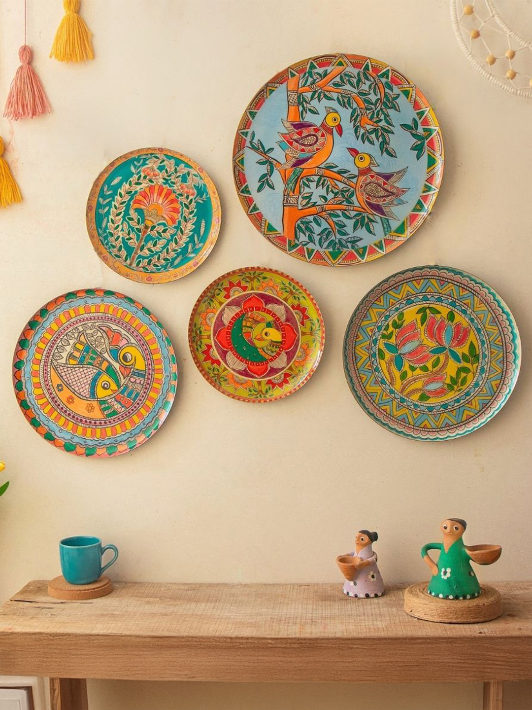 RITUALISTIC Madhubani Set of 5 For Home Decoration Metal Wall Plates
