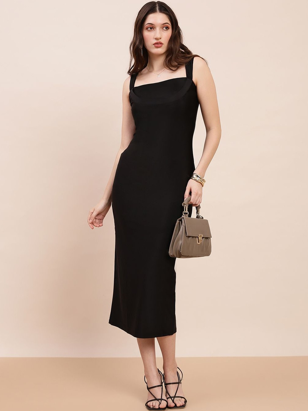 Globus Square Neck Strappy Sleeves Bodycon Midi Party Dress