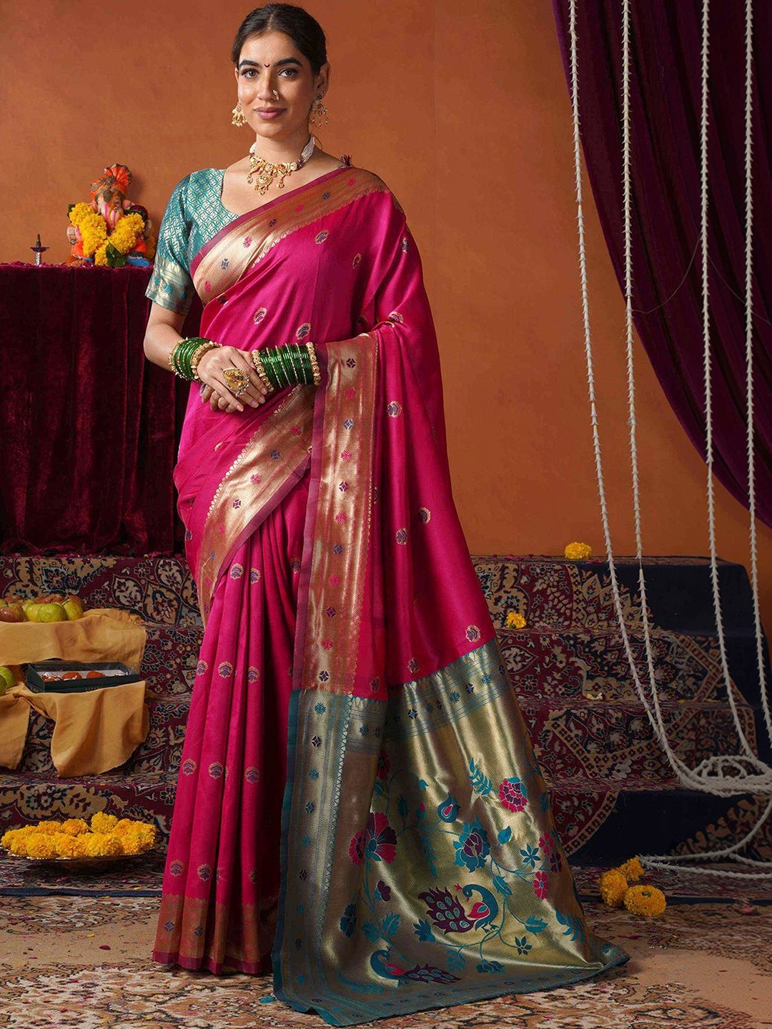 SANISA Ethnic Motifs Zari Silk Blend Saree