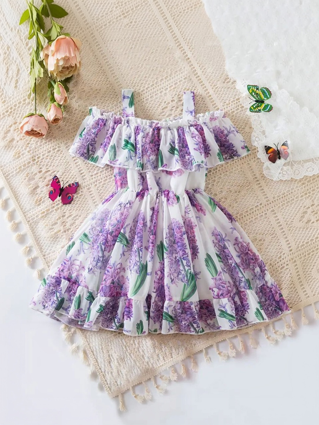 DHARMIKAAY TRENDZ Floral Print Cold-Shoulder Fit & Flare Dress