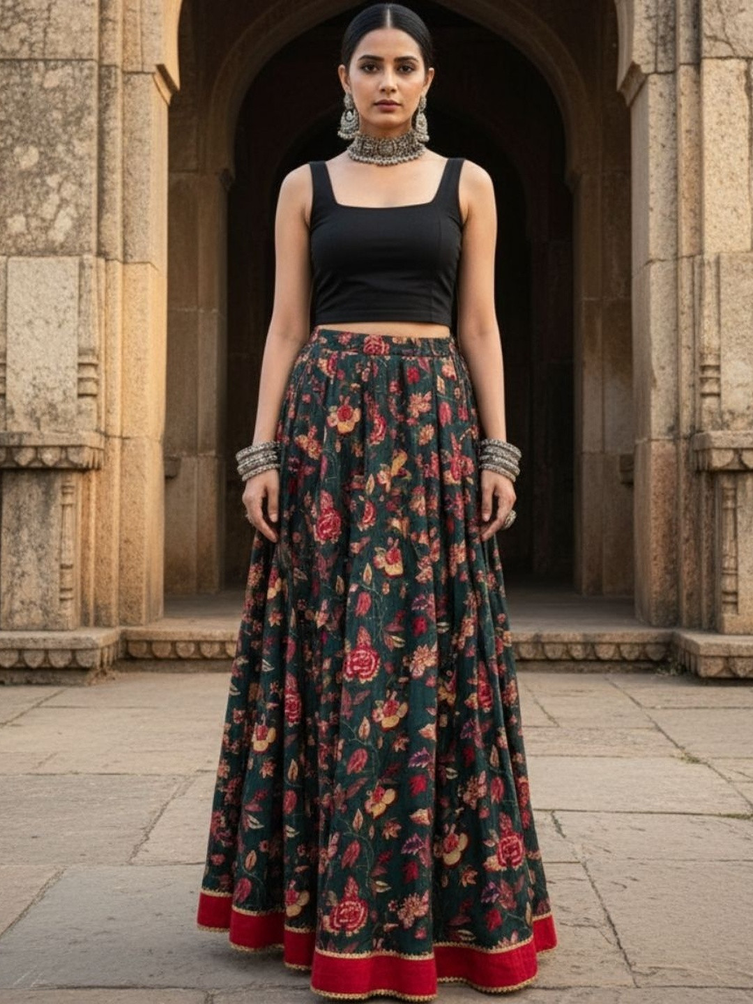 Vaidiki Printed Pure Cotton Flared Maxi Skirts