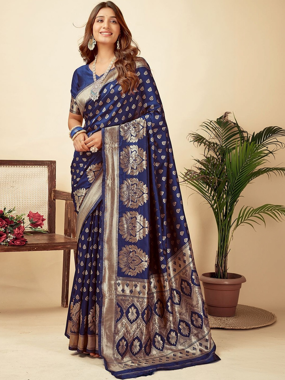 SANISA Woven Design Zari Silk Blend Saree